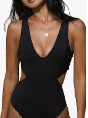 Classic Black V-Neck One-Piece Swimsuit